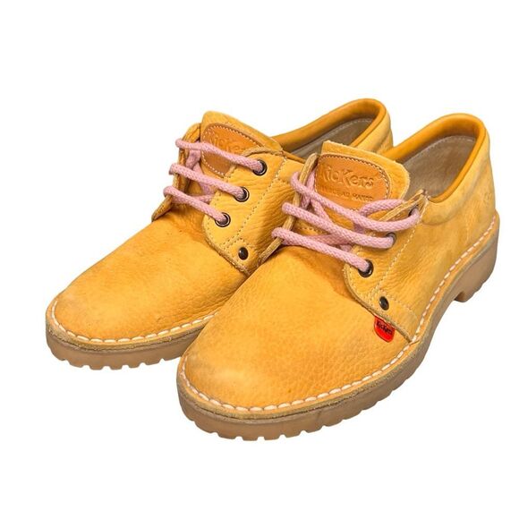 Kickers Yellow Gold Low Top Women’s Boots Pink Laces size 6 - Picture 8 of 9